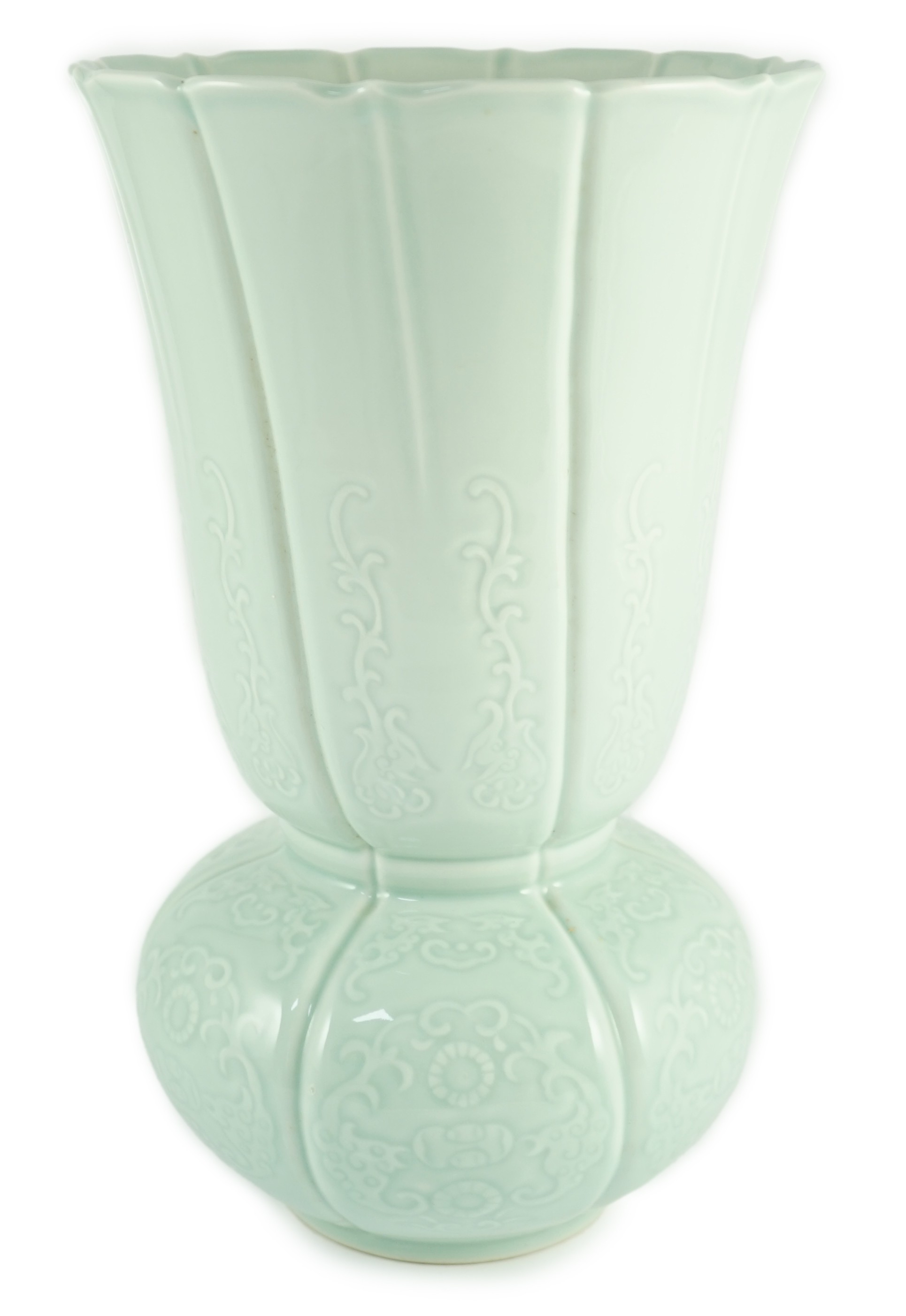 An unusual Chinese pale celadon glazed vase, Yongzheng seal mark late 19th/early 20th century, 33.7cm high